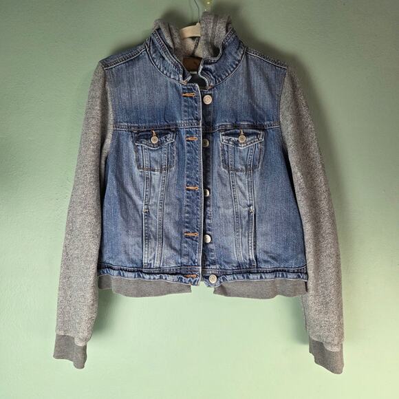 American Eagle Outfitters Jackets & Blazers - American Eagle Jacket Womens XL Denim Hooded Cropped Trucker Casual Retro